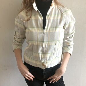 Ted Baker London Pastel Plaid Cotton Cropped Bomber Jacket Fully Lined Sz Small